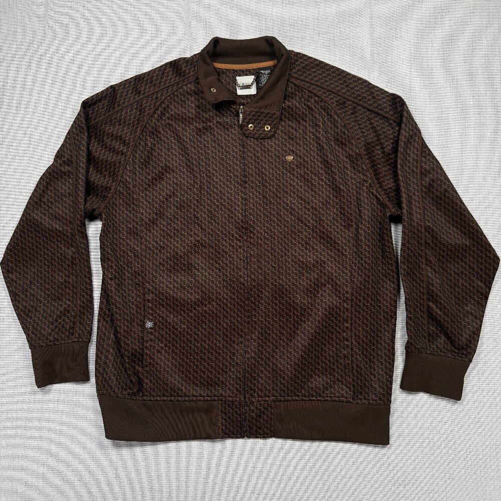 ENYCE Zip Track Jacket Brown Monogram Logo Full Zip Retro Style Size XXL